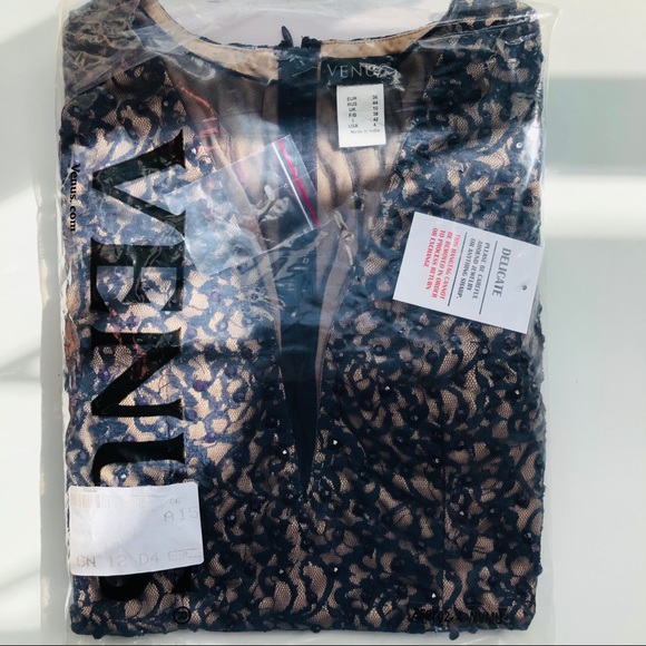 VENUS New Navy Long Lace Beaded Dress - Picture 8 of 10